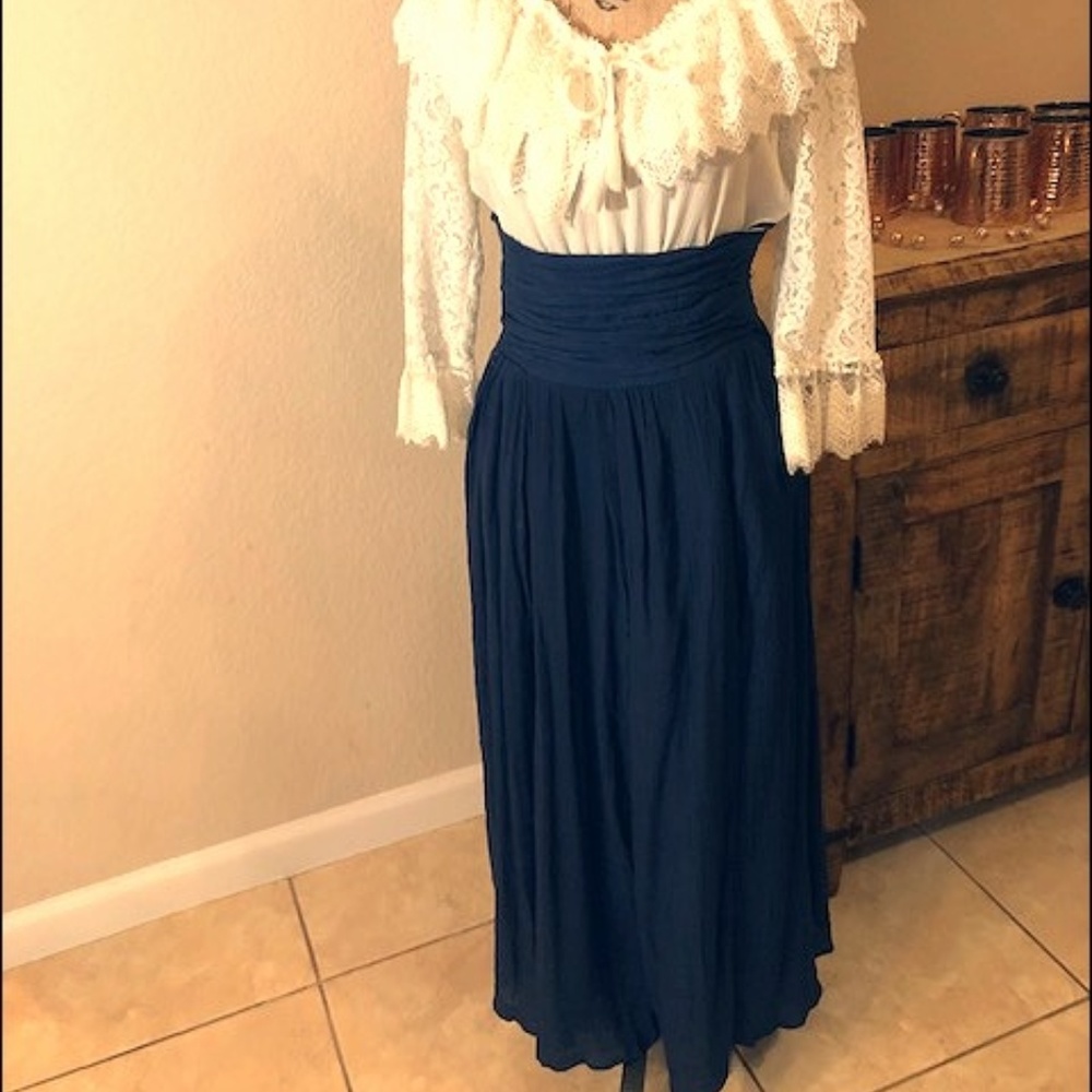 Blue Convertible Maxi-Skirt/Strapless Dress